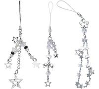 WsjiaboFux Lot de 3 porte-clés étoile pour téléphone portable - Accessoire de sac - Sangle de téléphone - Bijoux en alliage - Pour les amateurs de mode Y2k - Chaîne de téléphone portable et