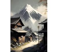 WSJIJY Impression sur Toile Affiche Artistique Rétro Classique Paysage Japonais Village Mont Fuji Peinture sur Toile Décoration Murale 15 X 20 Cm sans Cadre