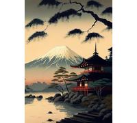 WSJIJY Impression sur Toile Affiche Artistique Rétro Classique Paysage Japonais Village Mont Fuji Peinture sur Toile Décoration Murale 15 X 20 Cm sans Cadre
