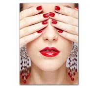 WSJIJY Impression sur Toile Affiche d'art De Salon De Beauté avec Lèvres Rouges, Peinture sur Toile, Images De Beauté, Maquillage, Cils, Manucure, Décoration De Chambre Nordique, 15 X 20 Cm, sans Cad