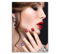 WSJIJY Impression sur Toile Affiche d'art De Salon De Beauté avec Lèvres Rouges, Peinture sur Toile, Images De Beauté, Maquillage, Cils, Manucure, Décoration De Chambre Nordique, 15 X 20 Cm, sans Cad