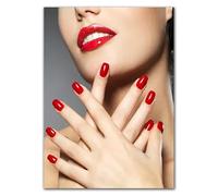 WSJIJY Impression sur Toile Affiche d'art De Salon De Beauté avec Lèvres Rouges, Peinture sur Toile, Images De Beauté, Maquillage, Cils, Manucure, Décoration De Chambre Nordique, 15 X 20 Cm, sans Cad