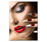 WSJIJY Impression sur Toile Affiche d'art De Salon De Beauté avec Lèvres Rouges, Peinture sur Toile, Images De Beauté, Maquillage, Cils, Manucure, Décoration De Chambre Nordique, 50 X 70 Cm, sans Cad