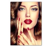 WSJIJY Impression sur Toile Affiche d'art De Salon De Beauté avec Lèvres Rouges, Peinture sur Toile, Images De Beauté, Maquillage, Cils, Manucure, Décoration De Chambre Nordique, 15 X 20 Cm, sans Cad