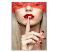 WSJIJY Impression sur Toile Affiche d'art De Salon De Beauté avec Lèvres Rouges, Peinture sur Toile, Images De Beauté, Maquillage, Cils, Manucure, Décoration De Chambre Nordique, 50 X 70 Cm, sans Cad