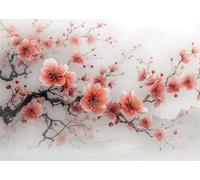 WSJIJY Impression sur Toile Affiche De Montagne De Cerisier Japonais Imprimée Paysage De Fleurs Roses Peinture sur Toile Art Mural Décoration D'Intérieur 15 X 20 Cm sans Ca
