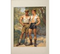 WSJIJY Impression sur Toile Affiche Murale Représentant Un Homme Musclé Un Gay Un Baiser Une Promenade en Forêt Peinture sur Toile Décoration D'Intérieur 21 X 30 Cm sans