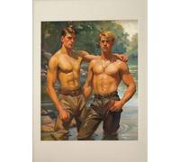 WSJIJY Impression sur Toile Affiche Murale Représentant Un Homme Musclé Un Gay Un Baiser Une Promenade en Forêt Peinture sur Toile Décoration D'Intérieur 30 X 45 Cm sans