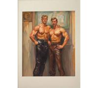 WSJIJY Impression sur Toile Affiche Murale Représentant Un Homme Musclé Un Gay Un Baiser Une Promenade en Forêt Peinture sur Toile Décoration D'Intérieur 60 X 90 Cm sans