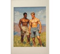 WSJIJY Impression sur Toile Affiche Murale Représentant Un Homme Musclé Un Gay Un Baiser Une Promenade en Forêt Peinture sur Toile Décoration D'Intérieur 50 X 70 Cm sans
