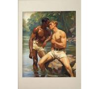 WSJIJY Impression sur Toile Affiche Murale Représentant Un Homme Musclé Un Gay Un Baiser Une Promenade en Forêt Peinture sur Toile Décoration D'Intérieur 30 X 45 Cm sans