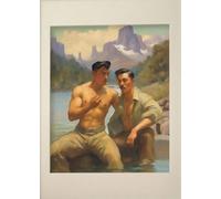WSJIJY Impression sur Toile Affiche Murale Représentant Un Homme Musclé Un Gay Un Baiser Une Promenade en Forêt Peinture sur Toile Décoration D'Intérieur 15 X 20 Cm sans