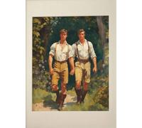 WSJIJY Impression sur Toile Affiche Murale Représentant Un Homme Musclé Un Gay Un Baiser Une Promenade en Forêt Peinture sur Toile Décoration D'Intérieur 60 X 90 Cm sans