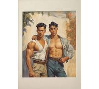 WSJIJY Impression sur Toile Affiche Vintage Représentant Un Homme Gay Embrassant Promenade en Forêt Art Mural Peinture sur Toile Décoration D'Intérieur 30 X 45 Cm sans Cad