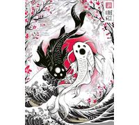WSJIJY Impression sur Toile Affiches Murales Japonaises Représentant des Poissons Koï, Yin Yang Et La Grande Vague - Peintures Classiques, Décoration De Chambre, 21 X 30 Cm, sans Cadre