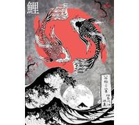 WSJIJY Impression sur Toile Affiches Murales Japonaises Représentant des Poissons Koï, Yin Yang Et La Grande Vague - Peintures Classiques, Décoration De Chambre, 60 X 90 Cm, sans Cadre