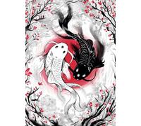 WSJIJY Impression sur Toile Affiches Murales Japonaises Représentant des Poissons Koï, Yin Yang Et La Grande Vague - Peintures Classiques, Décoration De Chambre, 45 X 60 Cm, sans Cadre