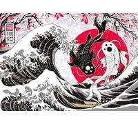 WSJIJY Impression sur Toile Affiches Murales Japonaises Représentant des Poissons Koï, Yin Yang Et La Grande Vague - Peintures Classiques, Décoration De Chambre, 15 X 20 Cm, sans Cadre