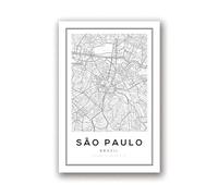 WSJIJY Impression sur Toile Brésil Sao Paulo Ville Carte Routière Affiches Et Impressions Noir Blanc Minimaliste Art Mural Peinture sur Toile Moderne Bureau Décor 21X30Cm sans Cadre