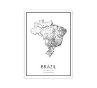 WSJIJY Impression sur Toile Brésil Sao Paulo Ville Carte Routière Affiches Et Impressions Noir Blanc Minimaliste Art Mural Peinture sur Toile Moderne Bureau Décor 21X30Cm sans Cadre