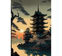 WSJIJY Impression sur Toile Grue Japonaise Aigle Armure Bleue Samouraï Temple Affiche Impression Murale Art Tableaux Toile Peinture Salon Chambre Décoration D’Intérieur 70X100Cm Aucun