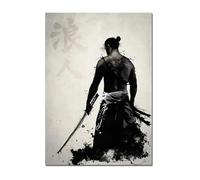 WSJIJY Impression sur Toile Japonais Noir Samouraï Sakura Guerrier Coucher De Soleil Art Peinture Murale Toile Posters Et Impressions Salon Décoration D’Intérieur Photos 60X90Cm sans
