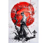 WSJIJY Impression sur Toile Japonais Samouraï Guerrier Classique Soleil Rouge Affiches Impressions Peinture Peinture Murale Art Mural Photo Salon Décoration Maison 15X20Cm sans Cadre