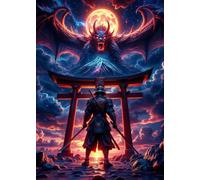 WSJIJY Impression sur Toile Japonais Samouraï Guerrier Classique Soleil Rouge Affiches Impressions Peinture sur Toile Art Mural Photo Salon Décoration D’Intérieur 60X90Cm sans Cadre