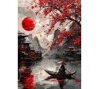 WSJIJY Impression sur Toile Japonais Samouraï Guerrier Classique Soleil Rouge Affiches Impressions Peinture Peinture Murale Art Mural Photo Salon Décoration Maison 45X60Cm sans Cadre