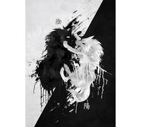 WSJIJY Impression sur Toile Noir Et Blanc Japonais Texte Affiche Vie Mort Compassion Honneur Art Mural Chat Dragon Toile Peinture Décoration D’Intérieur 15X20Cm sans Cadre