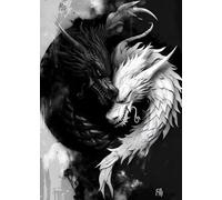 WSJIJY Impression sur Toile Noir Et Blanc Japonais Texte Affiche Vie Mort Compassion Honneur Art Mural Chat Dragon Toile Peinture Décoration D’Intérieur 15X20Cm sans Cadre