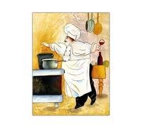WSJIJY Impression sur Toile Peinture sur Toile De Chef Cuisinier Rétro, Affiches Françaises, Impression HD, Images De Cuisine, Restaurant, Décoration Murale, 60 X 90 Cm, sans Cadre