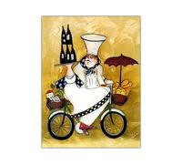 WSJIJY Impression sur Toile Peinture sur Toile De Chef Cuisinier Rétro, Affiches Françaises Imprimées HD, Images De Cuisine, Restaurant, Décoration Murale pour La Maison, 45 X 60 Cm, sans Cadre