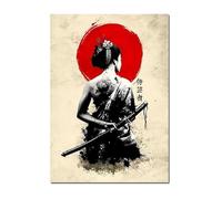 WSJIJY Impression sur Toile Peinture sur Toile Représentant Un Guerrier Japonais Noir, Samouraï Sakura, Coucher De Soleil, Décoration D'Intérieur, 70 X 100 Cm, sans Cadre