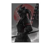 WSJIJY Impression sur Toile Peinture sur Toile Représentant Un Guerrier Japonais Noir, Samouraï Sakura, Coucher De Soleil, Décoration D'Intérieur, 50 X 70 Cm, sans Cadre