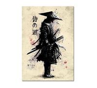 WSJIJY Impression sur Toile Peinture sur Toile Représentant Un Guerrier Japonais Noir, Samouraï Sakura, Coucher De Soleil, Décoration D'Intérieur, 15 X 20 Cm, sans Cadre