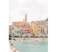 WSJIJY Impression sur Toile Peinture Vintage Paris Architecture Paysage Portes Bleues Et Mur Rouge Affiche Toile Peinture Mur Art Photos Décoration Maison 45X60Cm sans Cadre