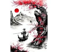 WSJIJY Impression sur Toile Peintures Japonaises Anciennes Toile Art Mural Tableaux Samouraï Pêcheur Temples Japonais Art Abstrait Affiches sur Toile Décoration Intérieure 70X100Cm Sa
