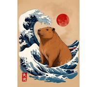 WSJIJY Impression sur Toile Rétro Japonais Grande Vague D’Animaux Capybara Koi Kraken Dessin Animé Affiche Toile Peinture Art Mural Photos Maison Intérieur Décor 30X45Cm sans Cadre