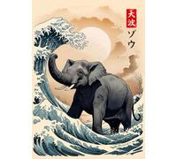 WSJIJY Impression sur Toile Rétro Japonais Grande Vague D’Animaux Capybara Koi Kraken Dessin Animé Affiche Toile Peinture Art Mural Photos Maison Intérieur Décor 70X100Cm sans Cadre