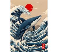 WSJIJY Impression sur Toile Rétro Japonais Grande Vague D’Animaux Capybara Koi Kraken Dessin Animé Affiche Toile Peinture Art Mural Images Maison Intérieur Décor 21X30Cm sans Cadre