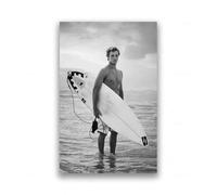 WSJIJY Impression sur Toile Vintage Noir Blanc Surfeur Fille Toile Wall Art Rétro Décor De Plage pour Salon Chambre 60X90Cm sans Cadre