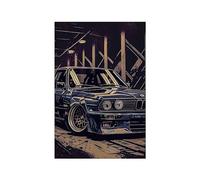 WSJIJY Impression sur Toile Voiture De Sport Vintage M3 E30 E46 Bande Dessinée Affiche Luxe Racing Aquarelle Toile Peinture Noir Blanc Supercar Mur Art Salle Décor 60X90Cm sans Cadre
