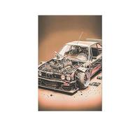 WSJIJY Impression sur Toile Voiture De Sport Vintage M3 E30 E46 Bande Dessinée Affiche Luxe Racing Aquarelle Toile Peinture Noir Blanc Supercar Art Mural Salle Décor 50X70Cm sans Cadre