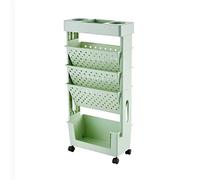 WSJZFFF Movable Bookshelf, 5 Tier Standing Shelf Unit, Magazine Rack Book Carts with Wheels, Rolling File Cart Multi Purpose Rolling Cart, Mobile Trolley Cart Utility Rolling Cart (Color : Green)