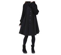 WSLCN Cape Patchwork Manteau Poncho Femme Swing A-Line Maternité Single-Breasted Veste Sweat Robe Oversize Grand Ourlet Coton Vintage Manteau Hiver Noir FR 50 (Asie XXL)