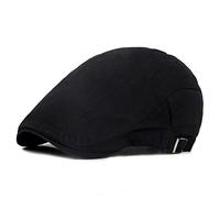 WSLCN Casquette Plate Homme Béret Reglable Gavroche Ivy Hat Coton Chapeau Casquette Bec de Canard Uni Noir