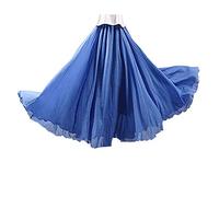 WSLCN Femme Bohème Jupe Plissée Longue en Lin et Coton avec Jupon Tour de Taille Elastique Couleur Diverse Denim Bleu Longeur 95CM