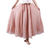WSLCN Femme Bohème Jupe Plissée Longue en Lin et Coton avec Jupon Tour de Taille Elastique Couleur Diverse Rose Corail Longeur 95CM