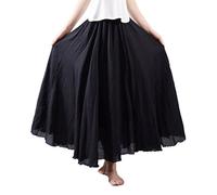 WSLCN Femme Bohème Jupe Plissée Longue en Lin et Coton avec Jupon Tour de Taille Elastique Couleur Diverse Noir Longeur 95CM